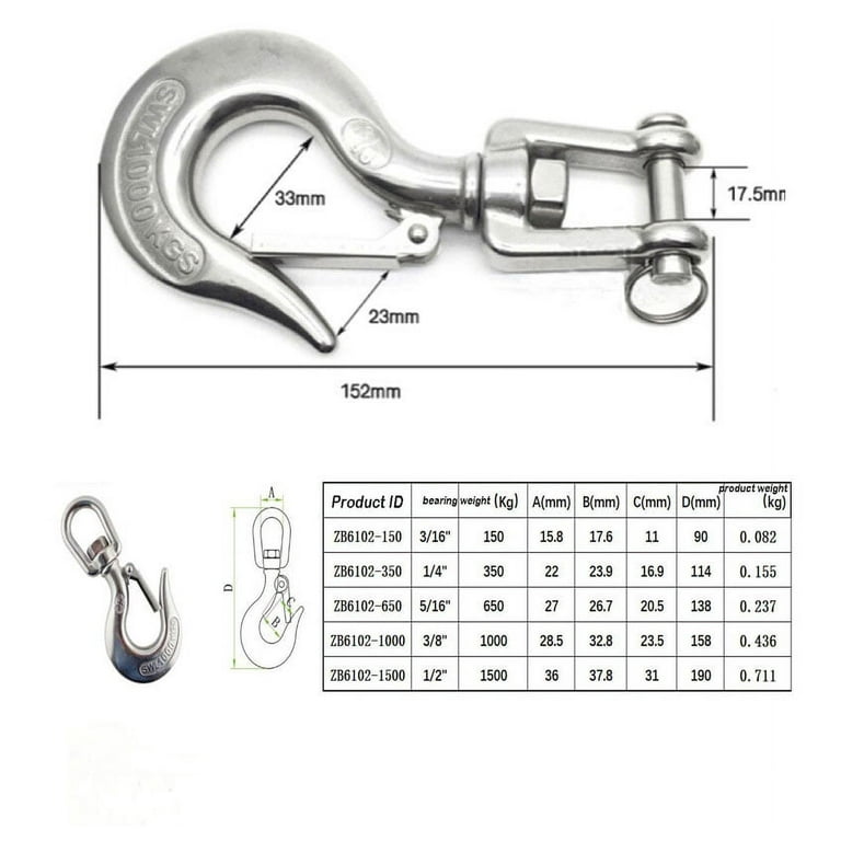 Generic 304 Stainless Steel Swivel Eye Lifting Hook American Type