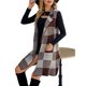 thumbnail image 1 of Abrigo Sin Mangas para Mujer, Cuello de Traje, Chaleco de Punto Jacquard A Cuadros con Cárdigan Marrón XL, 1 of 8