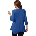 thumbnail image 3 of WTOBBY Women's Plus Size Solid Color Tunic Hollow V-Neck 3/4 Sleeve Shirt Casual Elegant Top with Flattering Loose Fit,Blue L, 3 of 4