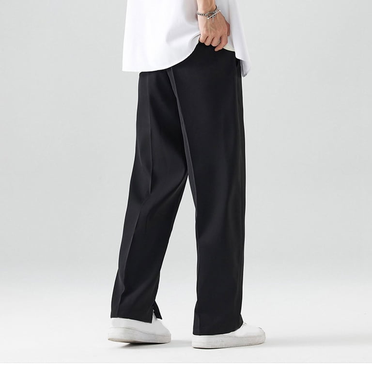 OSOLU Men Casual Loose Solid Color Suit Pants Straight Ice Silk