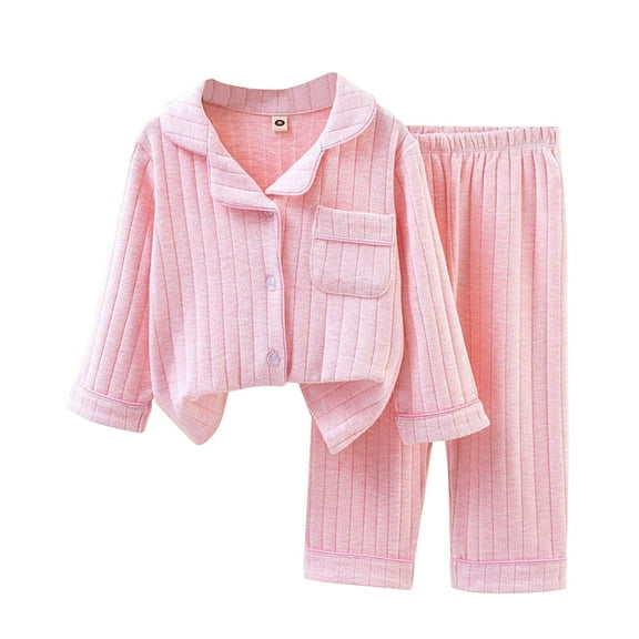 HNMKIU Kids Pajamas Set Long Sleeve Button Down Winter Warm Sleepwear Loungewear Pajama Set for Girls Boys Children 01_Pink,4-5 Years