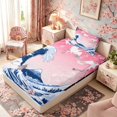 thumbnail image 5 of Manfei Ukiyo-e Crane Twin Sheet Sets for Girls Women, Fuji Moon Wave Bedding, Pink Blue White 3pcs, 1 Flat Sheet, 1 Fitted Sheet and 1 Pillowcase, 5 of 6