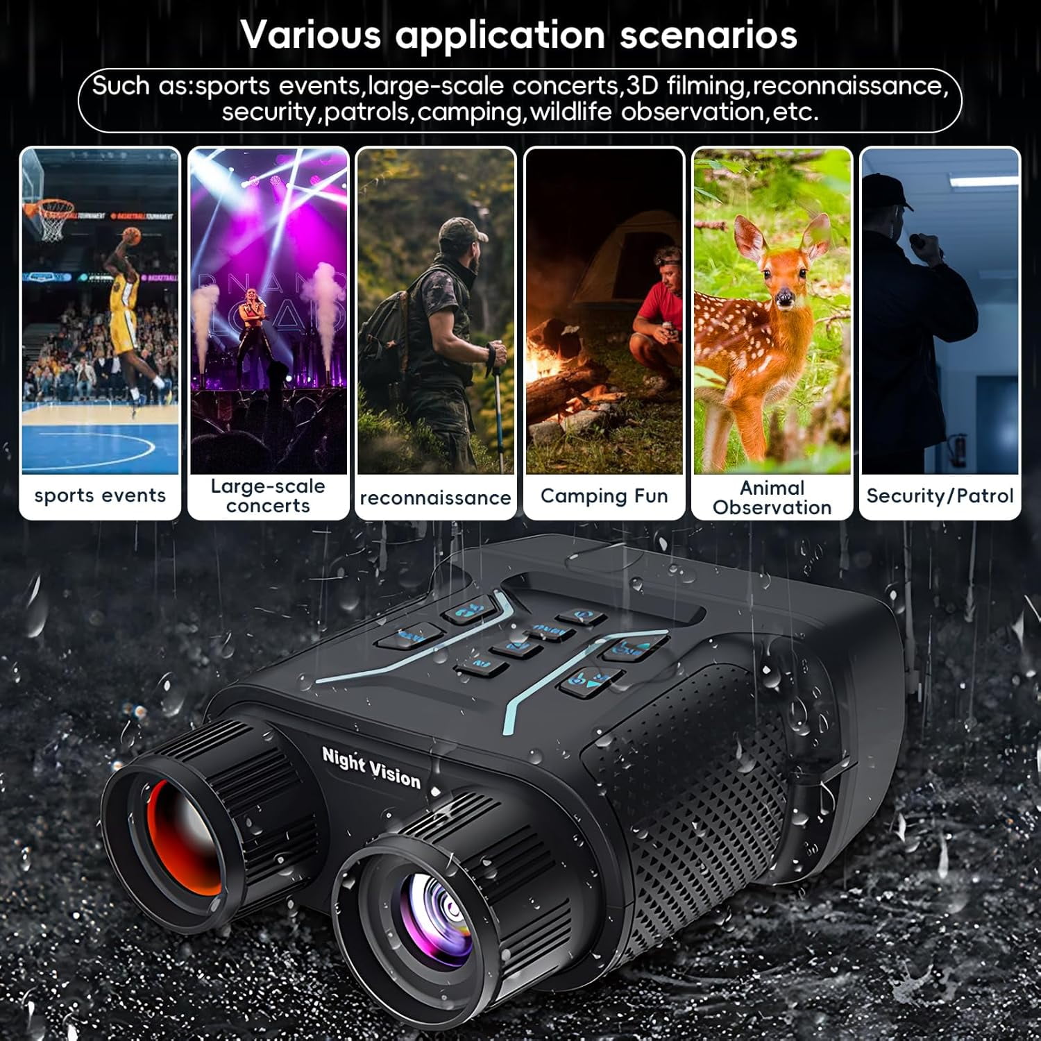 Aorsher 8X Digital Zoom Night Vision Goggles with 32GB TF Card, Night Vision Binoculars for Camping, Bird Watching, Hunting, 4K UHD Video & 36MP Image, 1312 FT Full Dark for Camping