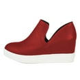 thumbnail image 2 of FSJ Women Casual Slip On Sneakers Side V Cut Ankle Booties Round Closed Toe Pumps Platform Wedge Heel Sandals Fashion Shoes Size 10.5 Red, 2 of 5