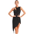 thumbnail image 2 of YONGHS Women's Latin Salsa Lyrical Dance Dress Sheer Mesh Patchwork Asymmetrical Hem Dress Black L, 2 of 7