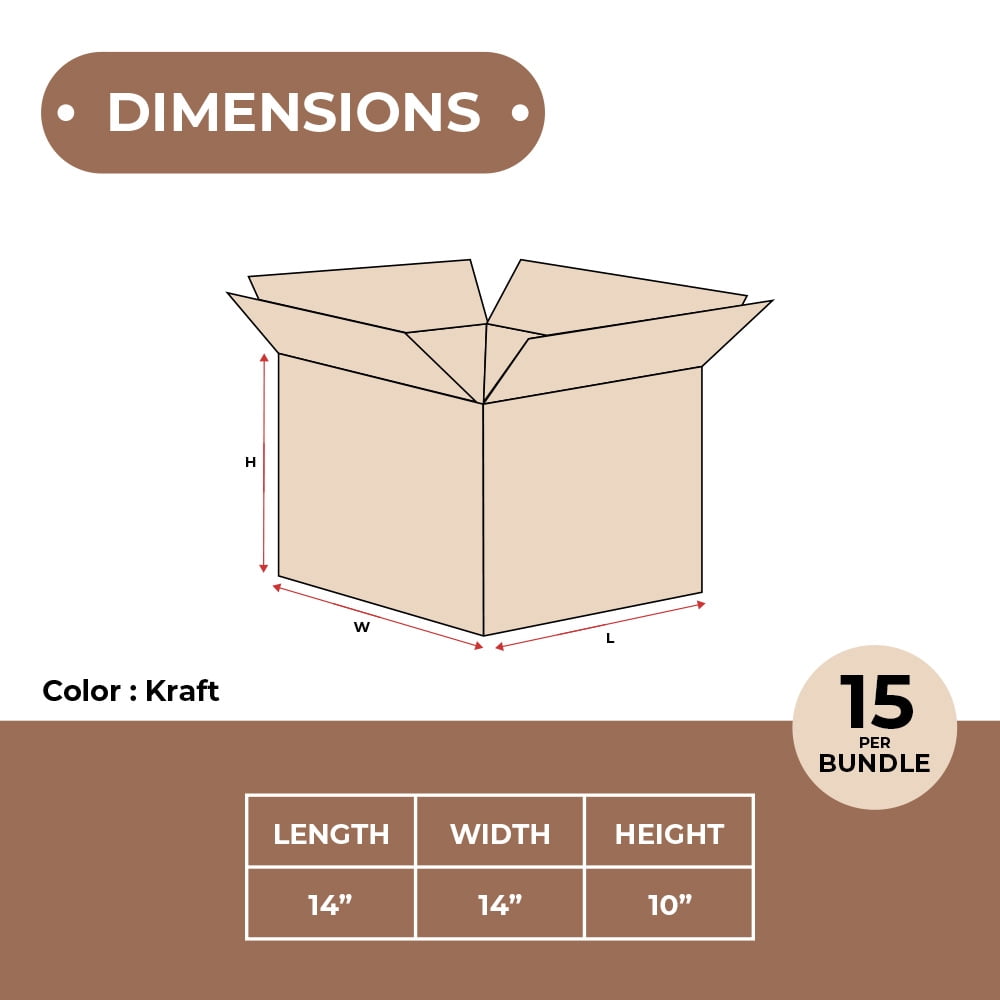 SSBM 14" x 14" x 10" Kraft ECT-48 Double Wall Corrugated Heavy-Duty Boxes Shipping Packing 15/BUNDLE