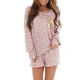 thumbnail image 4 of YWDJ 2 Piece Outfits for Women Dressy Pants Sets Leopard Sequins Pocket Long Sleeve Pajama Set Lounge Top Short Sleepwear Pink S, 4 of 9