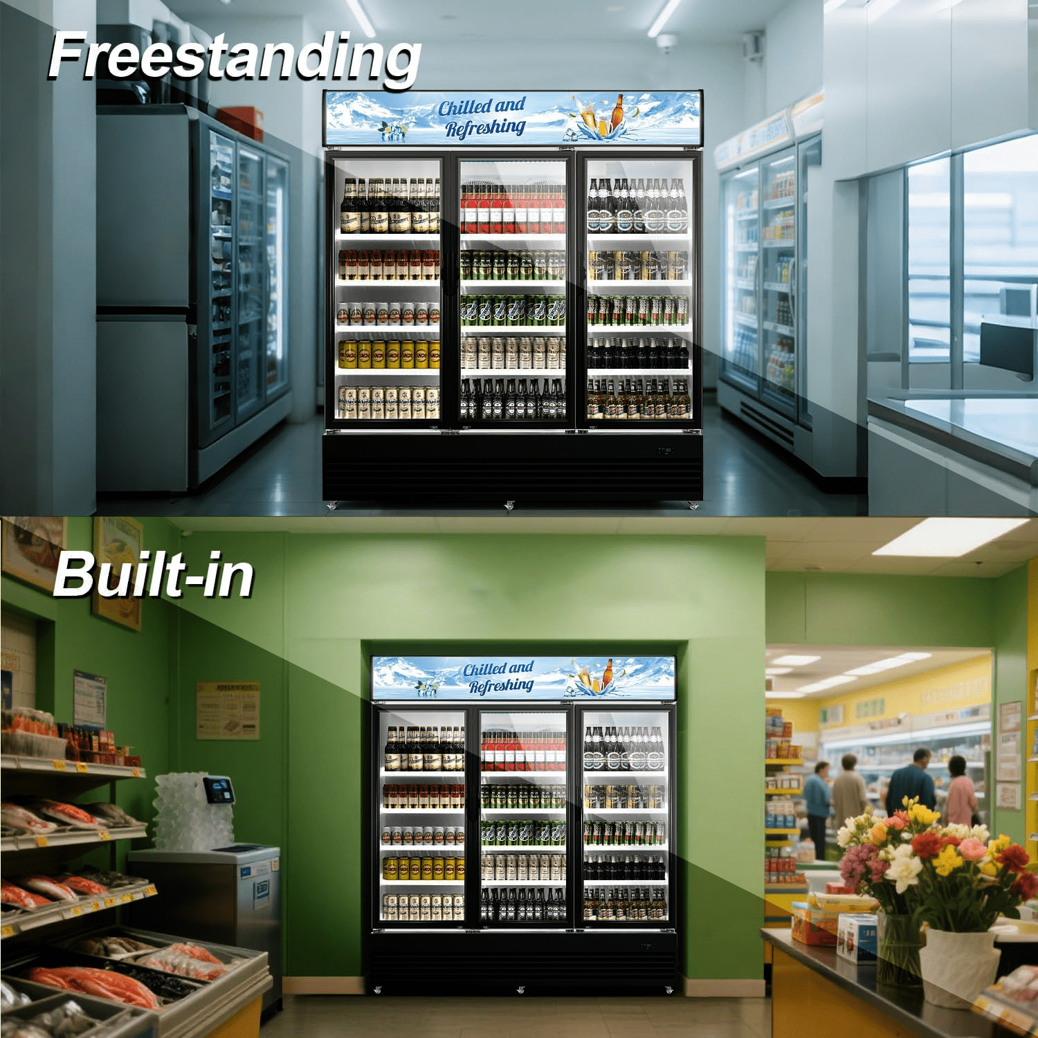 Cooler Depot NSF 74 in. Commercial Glass Door Merchandiser 49 Cu.Ft. 3-Door Refrigerator Energy Saving Cooler ETL