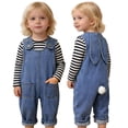 thumbnail image 5 of Little Girls Easter Outfits Denim Overall Pants Bunny Ear Romper with Pom Pom Tail Dungarees Easter Baby Girl 12-18 Months, 5 of 9