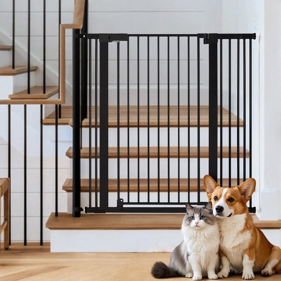 DOMIPET 42'' Extra Tall Pet Gate, 29.5''-43'' Wide Pressure Mounted Dog Gate for Doorways & Stairs, Black