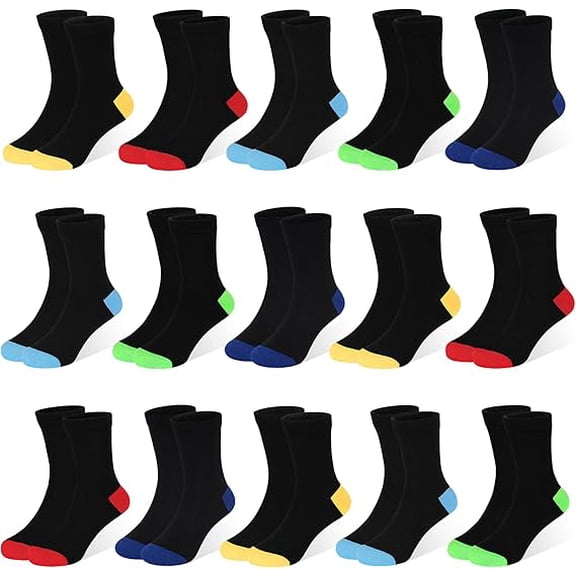 Kids Socks, 15 Pairs Toddler Sock Crew Mid Calf Cut Casual Dress Soft Socks for Boys Girls 1-13 Years
