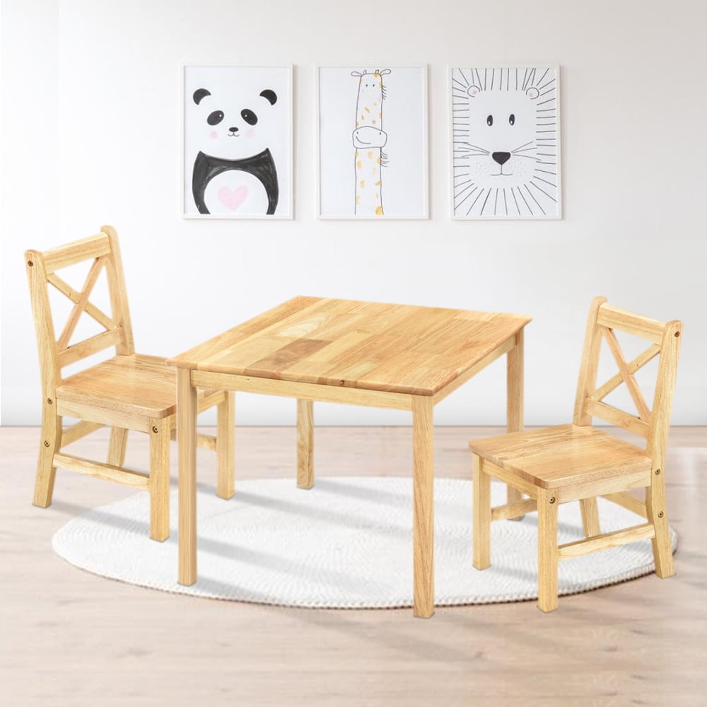 Coffee eHemco Kids Table and 2 Chairs Set Solid Hard Wood with X Back Chair 