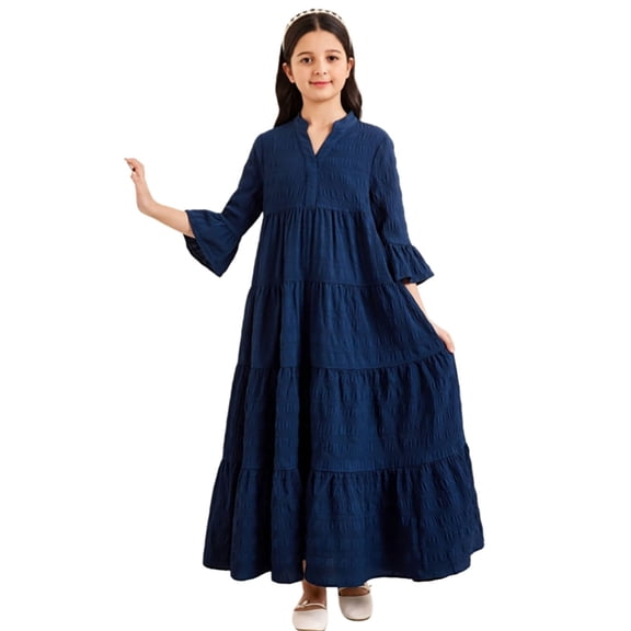 WAYUTE Dresses for Girls Solid Color Relaxed Fit Layered Textured Fabric Summer Sundress for Casual Outdoor
