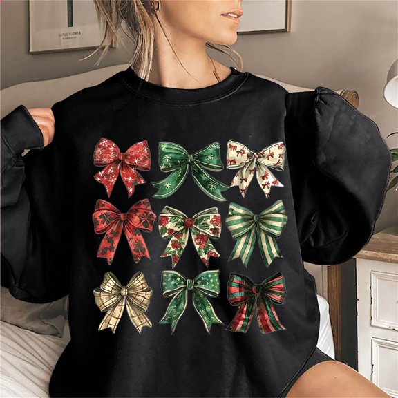 WXLWZYWL Christmas Bow Sweatshirt for Women Santa Gingerbread Hoodie Shirt Christmas Tree Cake Shirt Gift For Her
