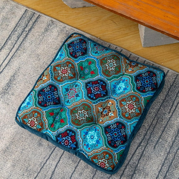 Monebena Velvet Chair Seat Cushions for Kitchen Dining Room Chairs Boho Printed Chair Pad with Ties Soft and Comfortable Square Chair Cushion 16"x16"