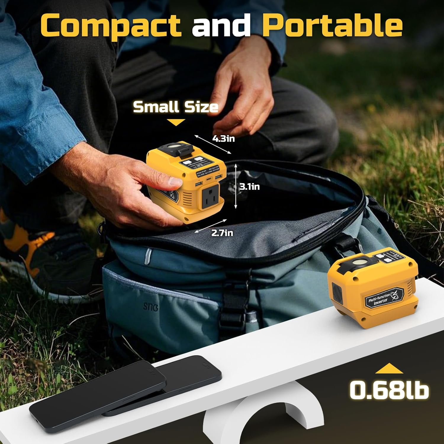 Kzreect 220W Power Inverter Compatible with Dewalt 20V Battery, 110V 220W Output, 2 USB & 400LM LED, Protable Adapter for car, Camping & Emergency Use