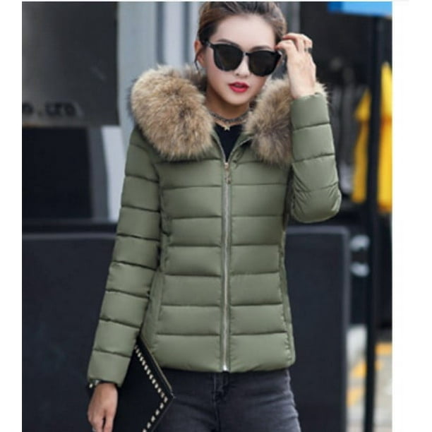Chaqueta de algodón para mujer, chaqueta de algodón de talla grande para mujer, estilo corto de moda, cuello de piel grande, chaqueta de algodón de corte ajustado