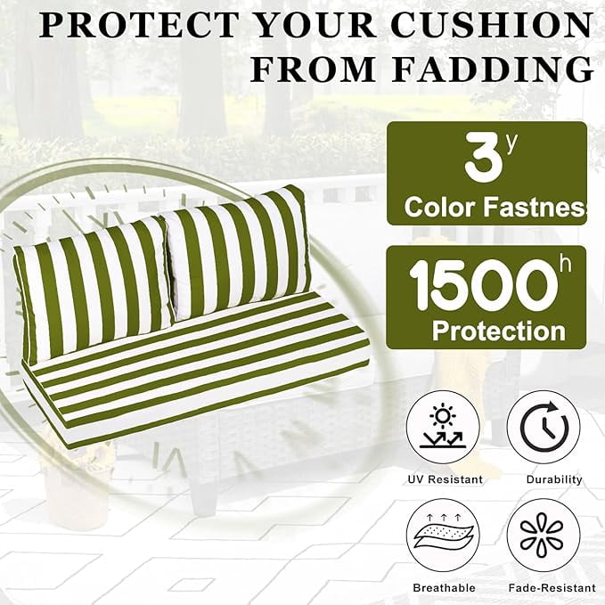 Outdoor Loveseat Cushion Set, 48 x 24 inch, Water Repellent Patio Furniture Cushions Replacement with Removable Cover( Grass Green)
