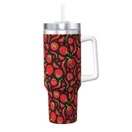 

Cauagu Tomatoes And Chili Print Stainless Steel Vacuum Insulated Tumbler 40oz Water Bottle with Handle & Flip Straw Reusable Travel Coffee Mug for Women & Men