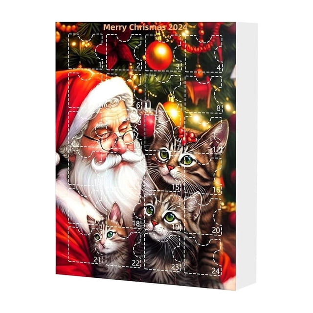 TQEHS Calendario de Adviento de Gatos 2024, Calendario de Adviento con Colgantes de Gatos para Árboles de Navidad, Decoraciones con Colgantes de Gatos Acrílicos 2D para Árboles de Navidad, Calendario