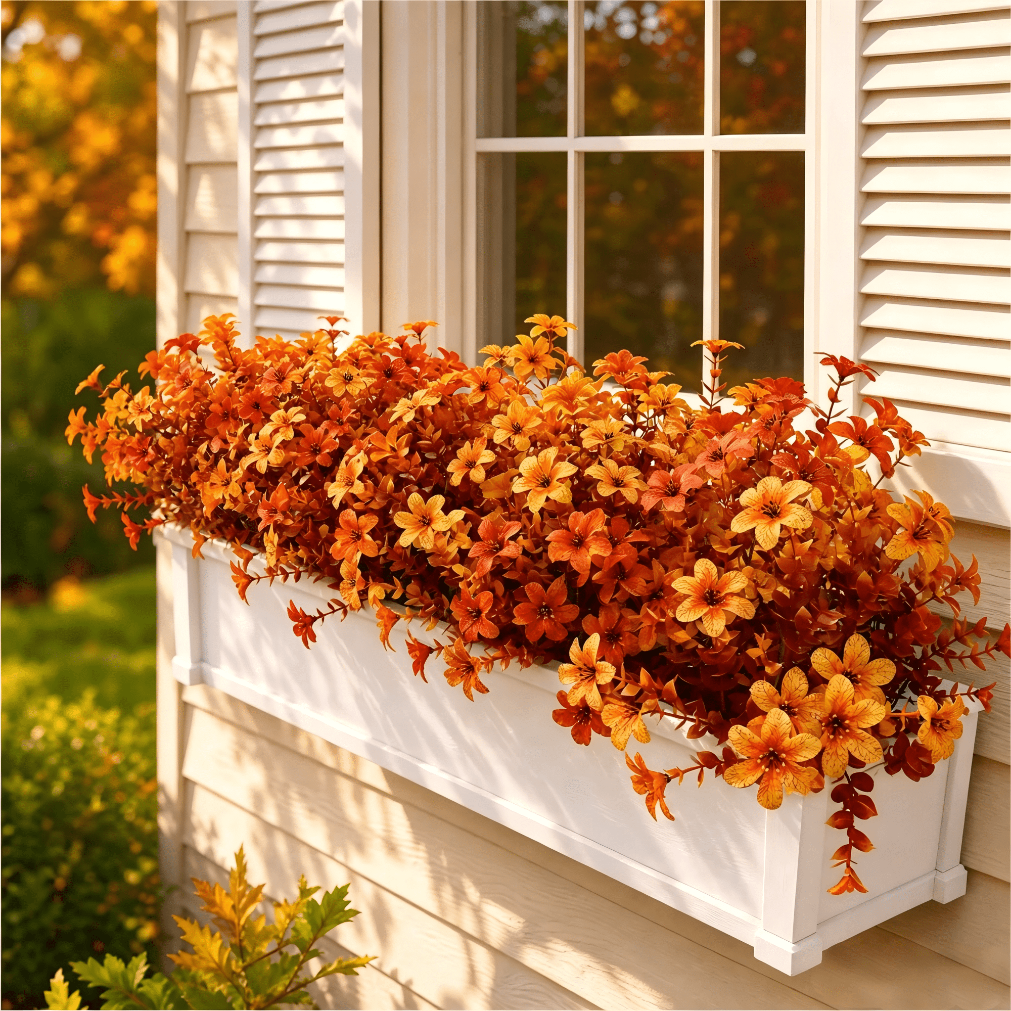 AcerichFad Artificial Fall Flowers Outdoors, 24 Bundles Autumn Fake Silk Flowers Faux Plants Fall Decorations for Home Outside Yard Garden Porch Patio, Orange Yellow