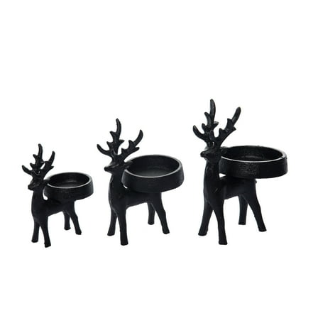Transpac Metal 6.89 in. Black Christmas Matte Short Reindeer Candle Holder Set of 3