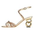 thumbnail image 2 of FSJ Women Graceful Rhinestones Round Open Toe Strappy Sandals Cross Ankle Strap Chain Block Chunky Mid Heel Wedding Prom Shoes Size 7 Gold, 2 of 4