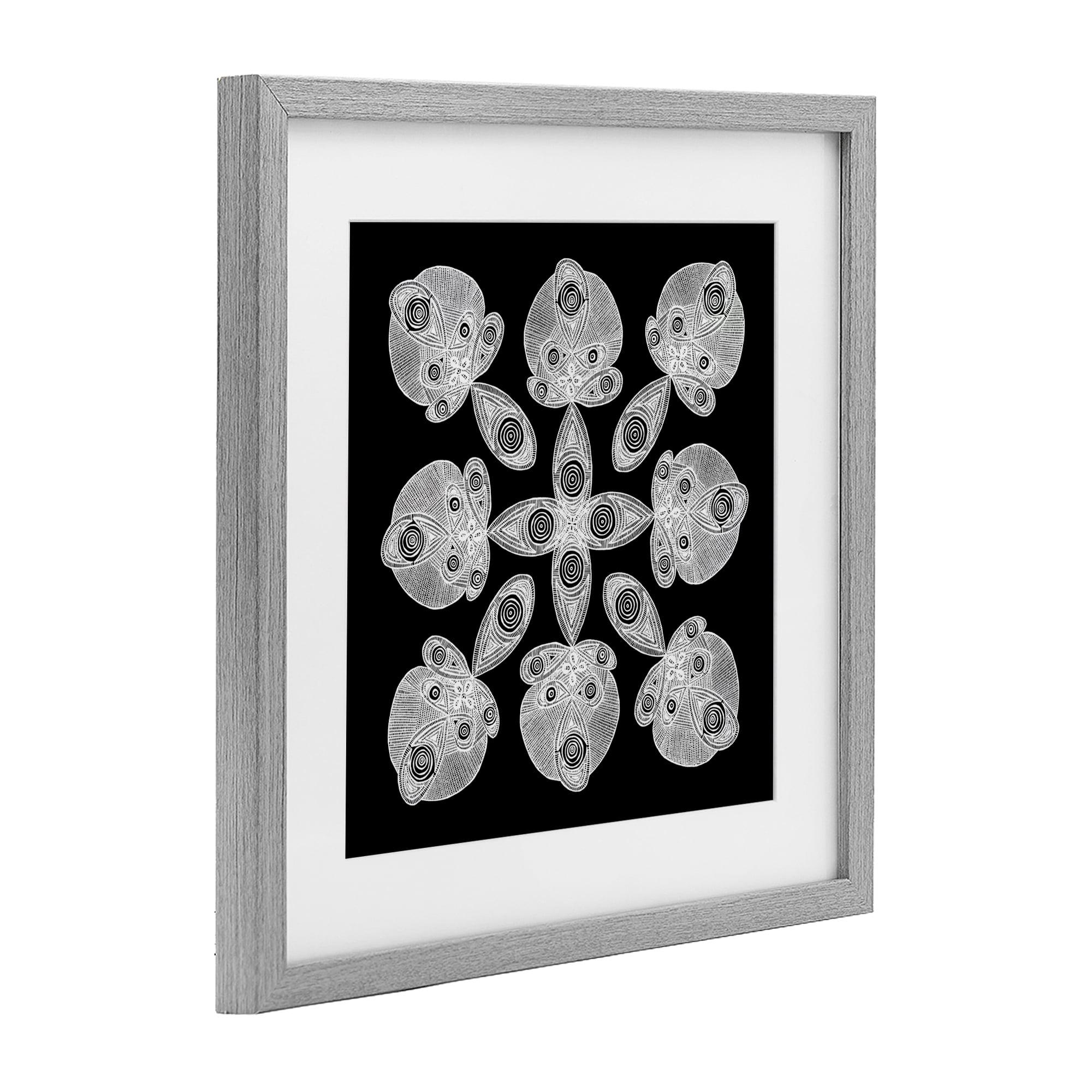 Stupell Industries Fractal Symmetry in Monochrome Gray Framed Print Under Glass, design by El Perkin