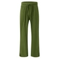 thumbnail image 4 of KALE Linen Pants Women Palazzo for Casual Womens Cotton Loose Comfy Work With Pockets Elastic High Waist Paper Bag Drawstring Baggy Pants Army Green, 4 of 6