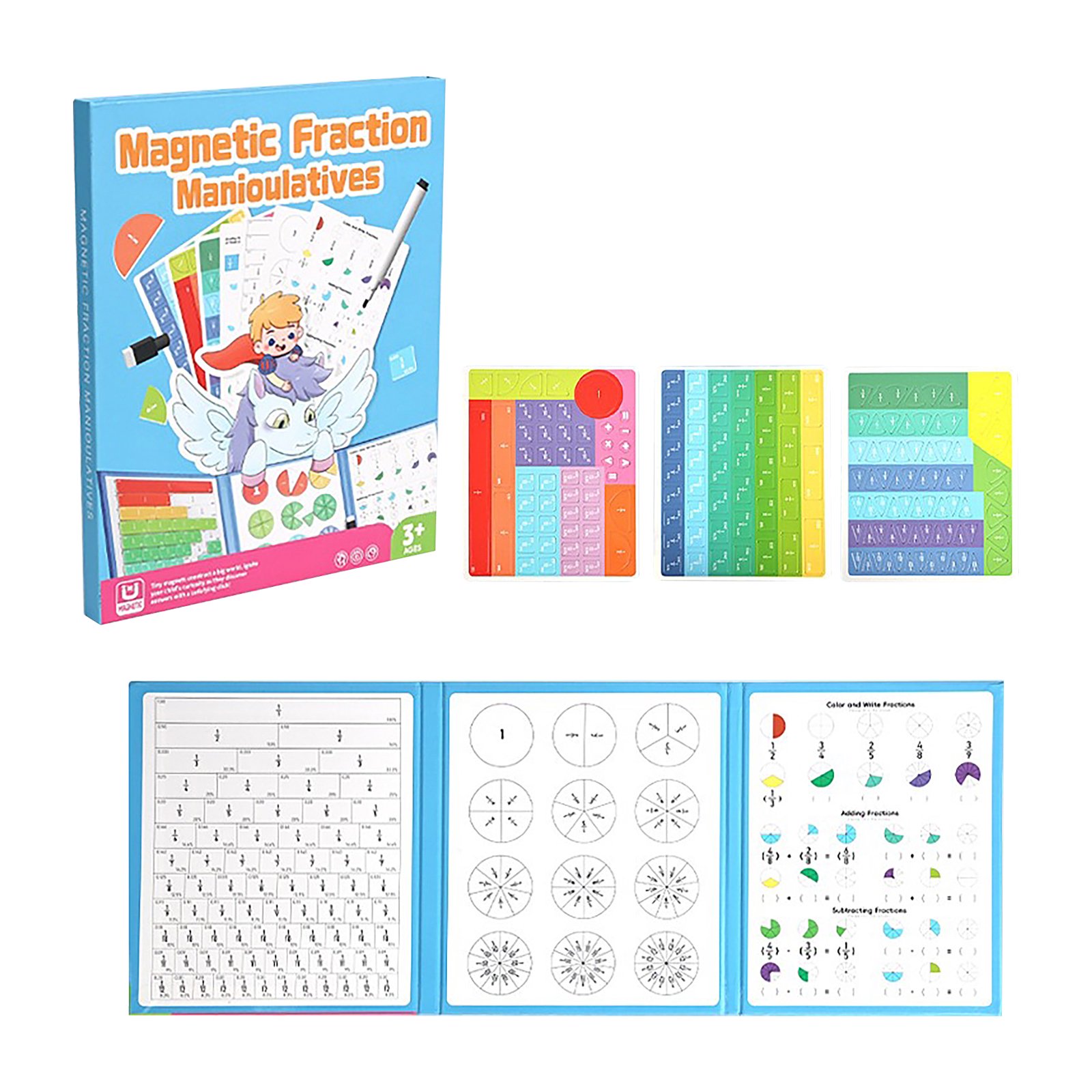 Hobby Math Toys Magnetic Fraction Book Math Manipulatives Student Dry Erase Markers for Student 9X8X0.5 Inch Blue Student Hobby Set with Fraction Tiles for Fractions for