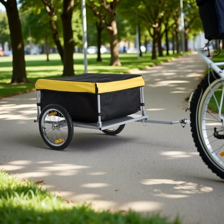 Heavy Duty Bike Cargo Trailer with Removable Cover, 88lbs Capacity Folding Bicycle Cart with Large Wheels for Transport and Storage