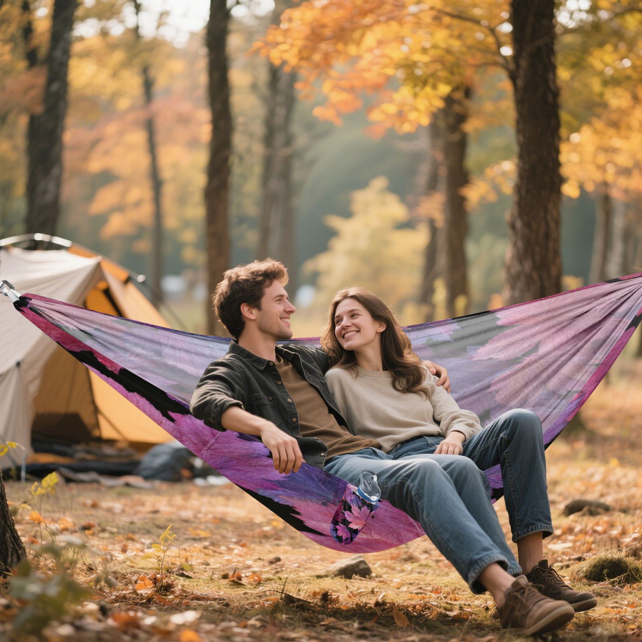 Hammock Camping Hammock Nylon Portable Hammock Travel Camping Hammock Watercolor Maple Leaf