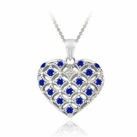 Created Blue Sapphire and Diamond Accent Sterling Silver Heart Locket Necklace