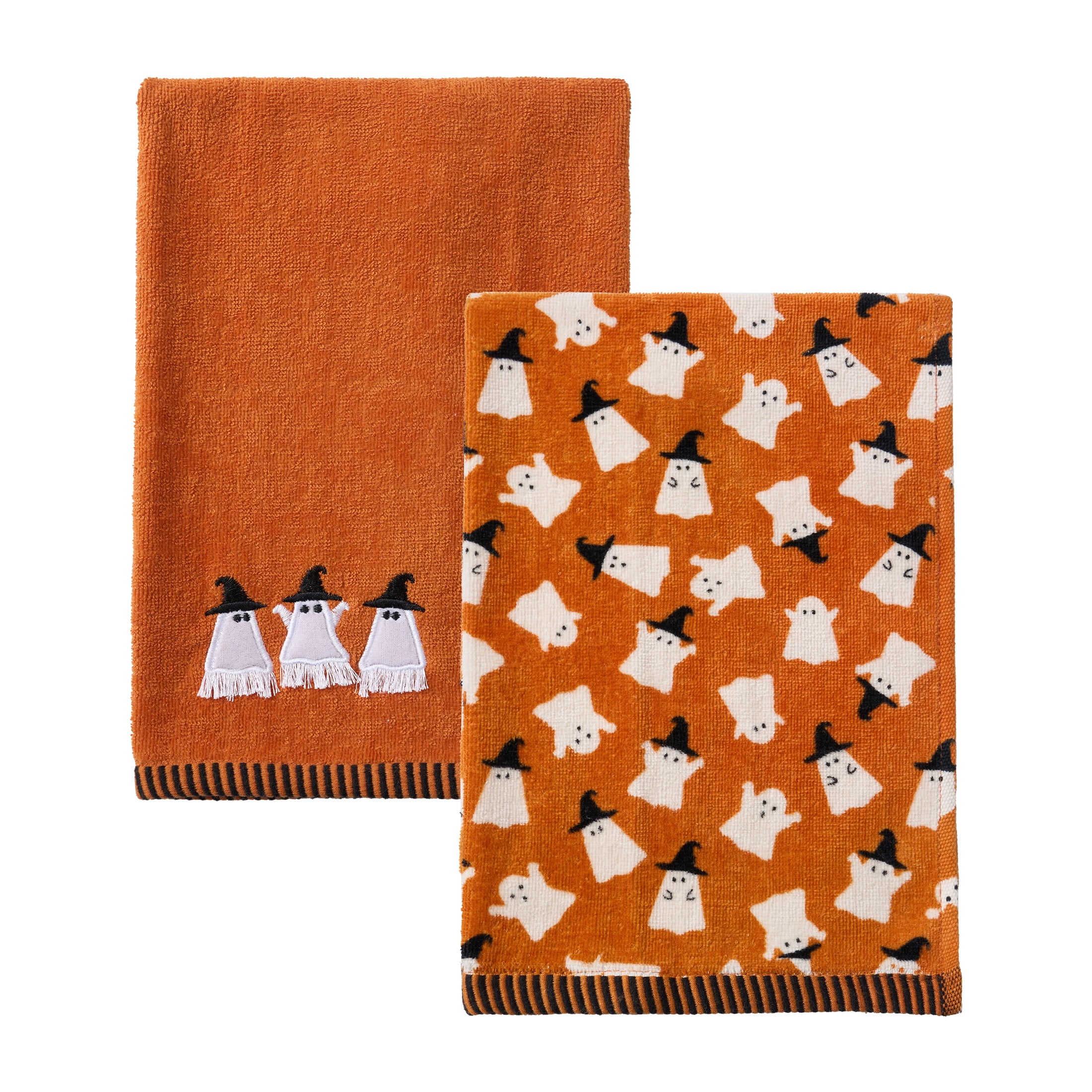 Evergrace Halloween 2 Piece Hand Towel Set, 100% Cotton, Ghost, Orange 16"x26"