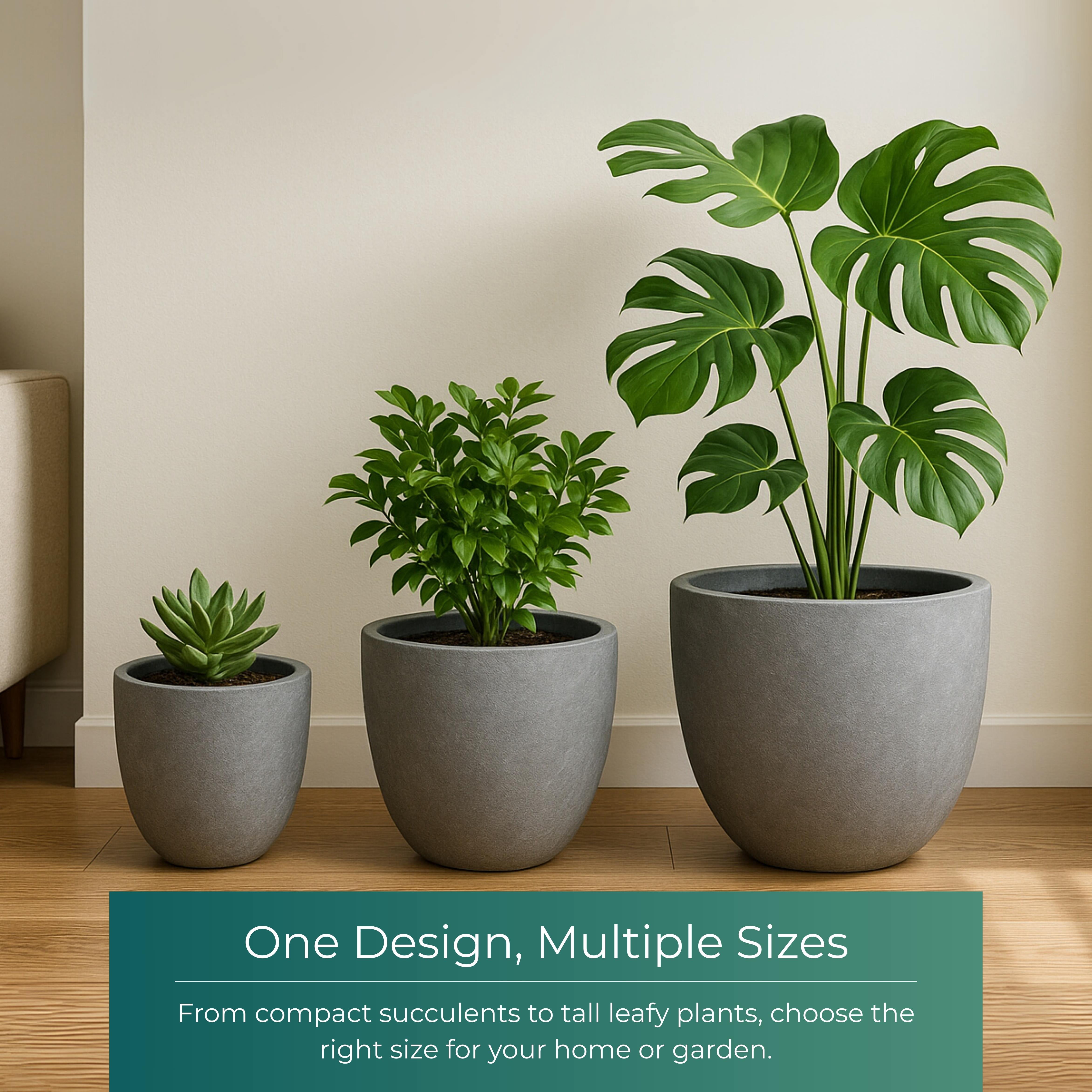 LeisureMod Dahlia Mid-Century Tapered Round Planter, Fiberstone & MgO Clay, Indoor/Outdoor Plant Pot