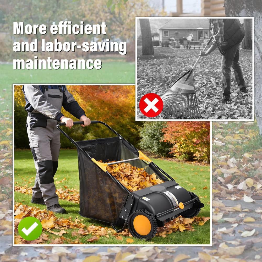 Push Lawn Sweeper, 26inch Leaf & Grass Collector, Heavy Duty Thickened Steel Durable to Use with Mesh Collection Hopper Bag