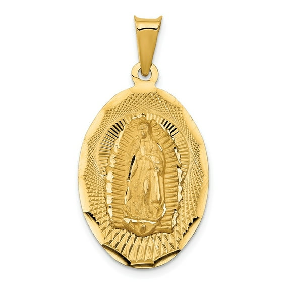 14K Yellow Gold Charm Pendant Polished & Diamond-Cut Lady Of Guadalupe Oval