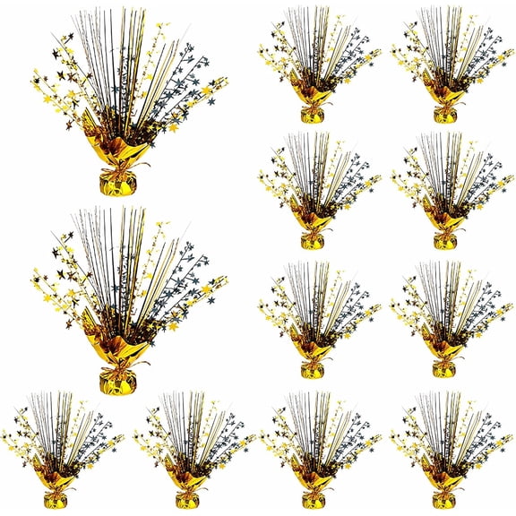 Black Gold Metallic Foil Table Centerpiece Set 12 Pack, Lightweight Tabletop Ornaments with Gold Star Cutouts for Graduation Prom Party Table Decoration