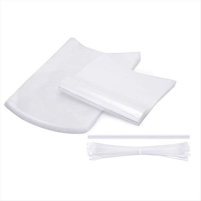 100 Bolsas Termorretráctiles Transparentes para de Corral, 100 Bridas y Pajita de Silicona Transparente.
