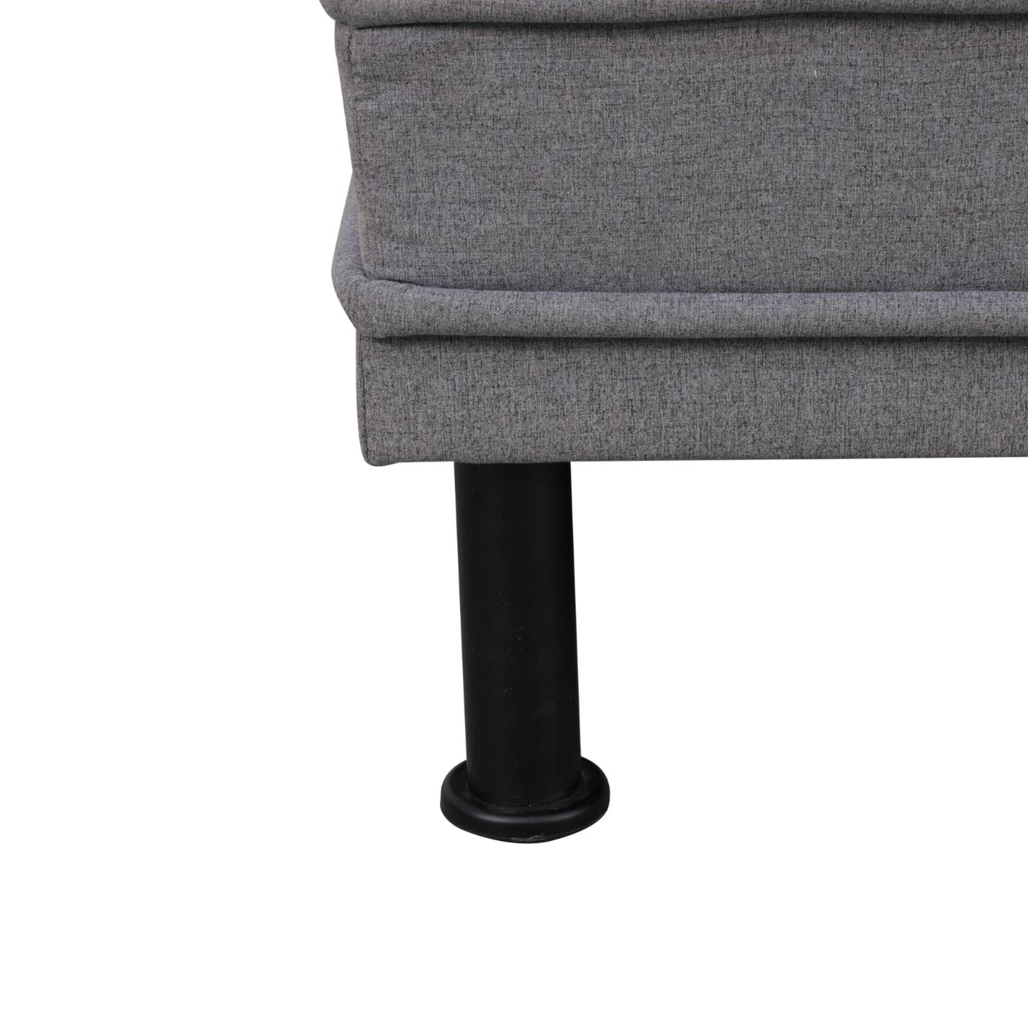 Futon Sofa Bed, Linen Comfy Futon Couch Bed with 2 Pillows, Convertible Sleeper Sofa for Living Room, Grey