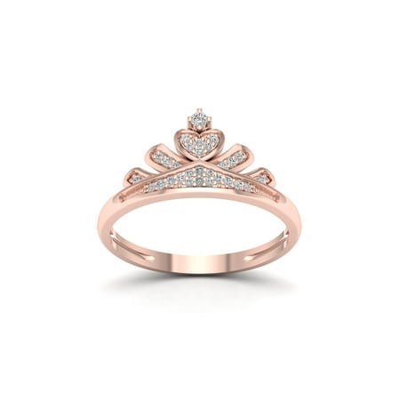 1/10Ct TDW Diamond 10k Rose Gold Crown Ring for Her