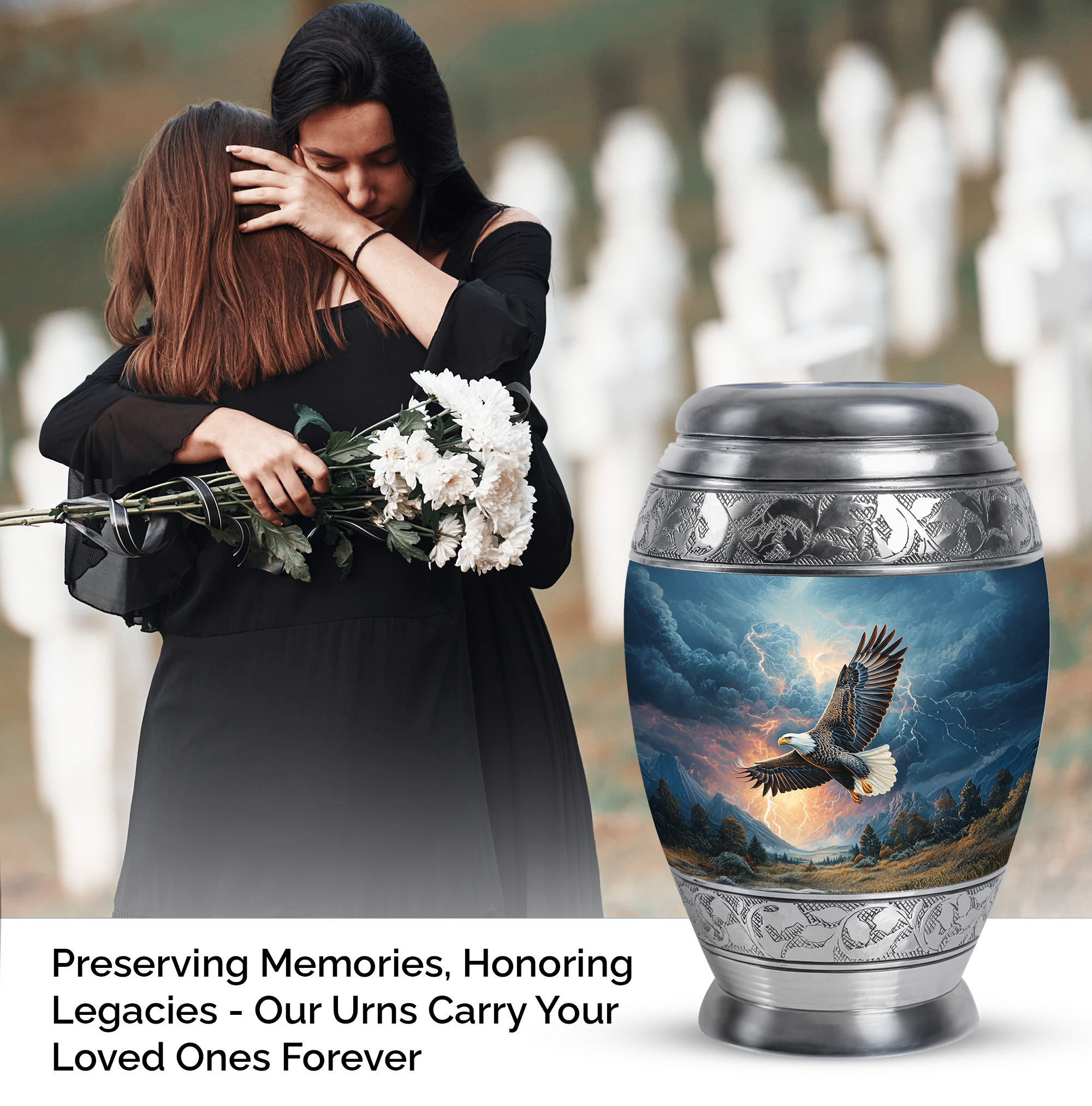 SABURIAL Eagle Urn - Small Cremation Urn For Ashes Adult Male Dad - Keepsake Funeral Urns For Women - Combo Of 10 Inch & 3 Inch