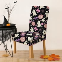 Stretch Halloween Chair Cover - Spooky Print Elastic Seat Slipcover Universal Fit Dining Office Chair Protector Washable Decor(Black)