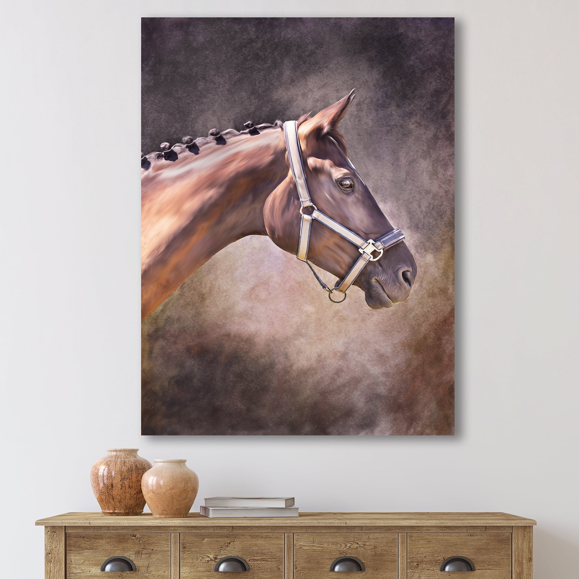 Designart ' Close Up Portrait Of Brown Horse ' Farmhouse Canvas Wall Art Print