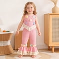 thumbnail image 6 of Mifsaly Toddler Girls 2 Piece Boho Outfits Set Sleeveless Ribbed Knit Tank Tops and Flare Pants with 3D Crochet Flowers Tassel Trim Vintage Summer Cute Daily Wear Clothes, 6 of 9