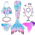 thumbnail image 2 of Fantasía niños colas de sirena para nadar para niñas disfraces de Halloween Cosplay La Sirenita traje de baño piscina, 2 of 3