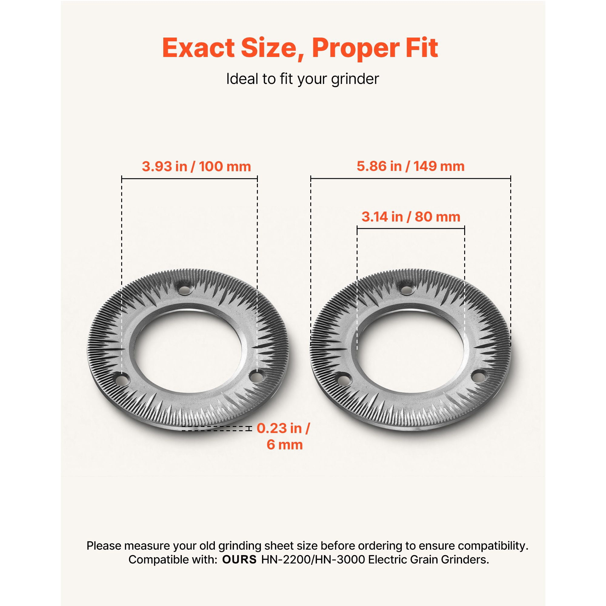 Grinding Sheets for Electric Grain Mill, 2PCS Cast Iron Dry Grinding Discs, Compatible with HN-2200/HN-3000, 5.9 Inch Size for Grains, Corn, Coffee Beans