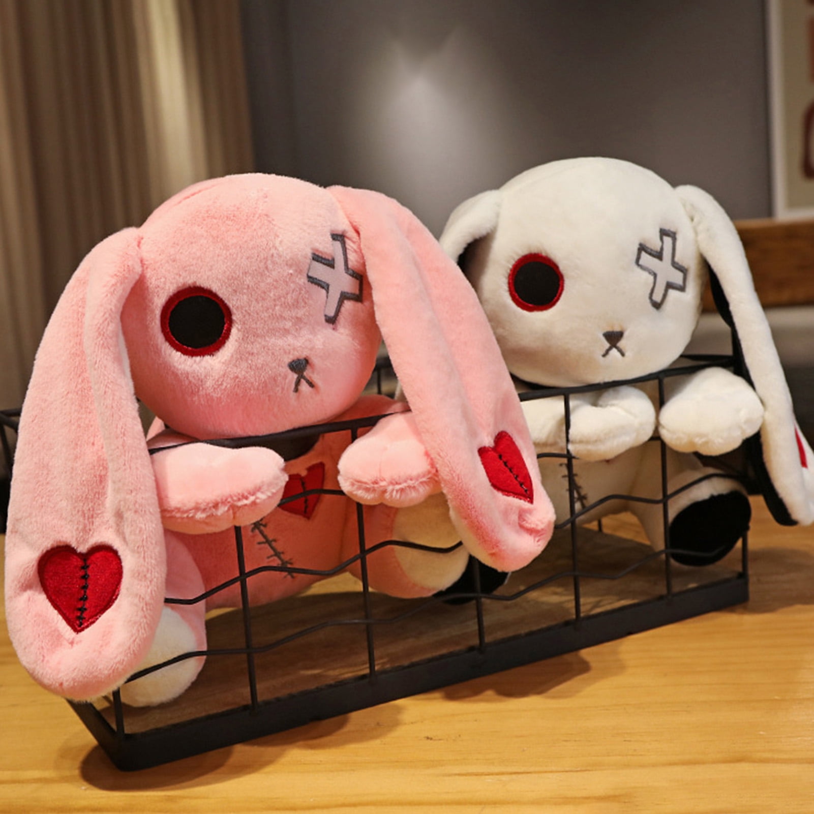 Kawaii Anime Cartoon Animal Rabbit Toy Heart Bunny Doll Gothic Rock Style  Plush Children Baby Toy Home Decoration Halloween Gift