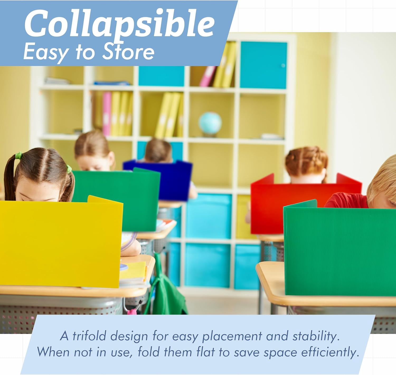 4E's Novelty Desk Privacy Panels for Students 20 Pack – Trifold Plastic Dividers for Classroom