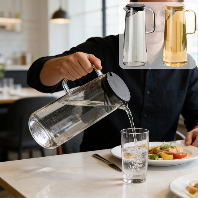 Glass Water Pitcher High Borosilicate Glass Pitcher with Filter Lid Large Capacity Amber Beverage Pitcher for Water Tea and Juice Amber(1Pc) by JASKFLY
